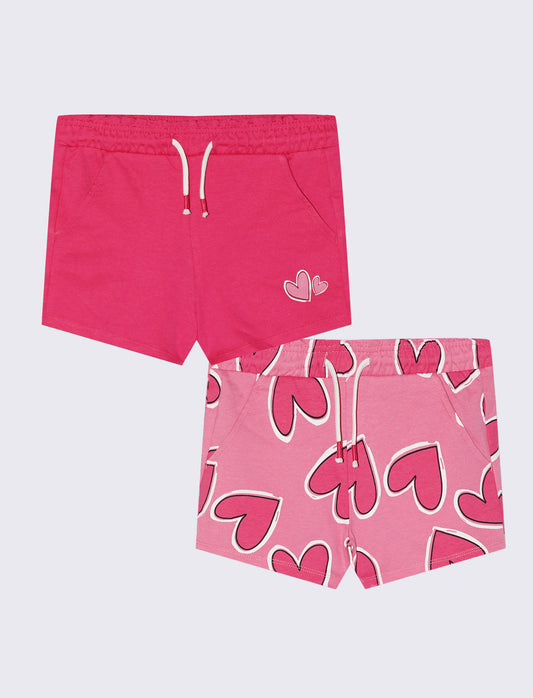 2 pack shorts in french terry tinta unita e stampato. - Fuxia