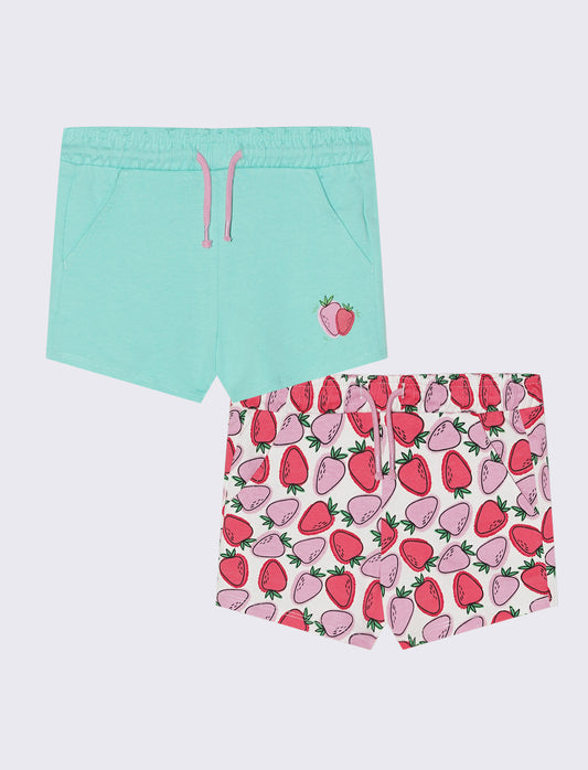 2 pack shorts in french terry tinta unita e stampato. - Verde acqua