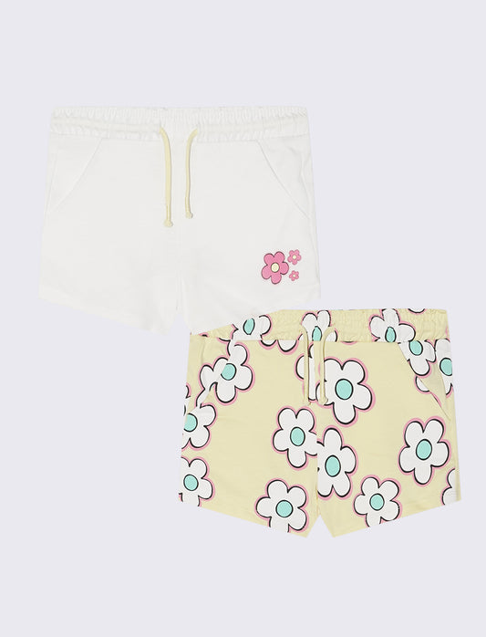 2 pack shorts in french terry tinta unita e stampato. - Giallo