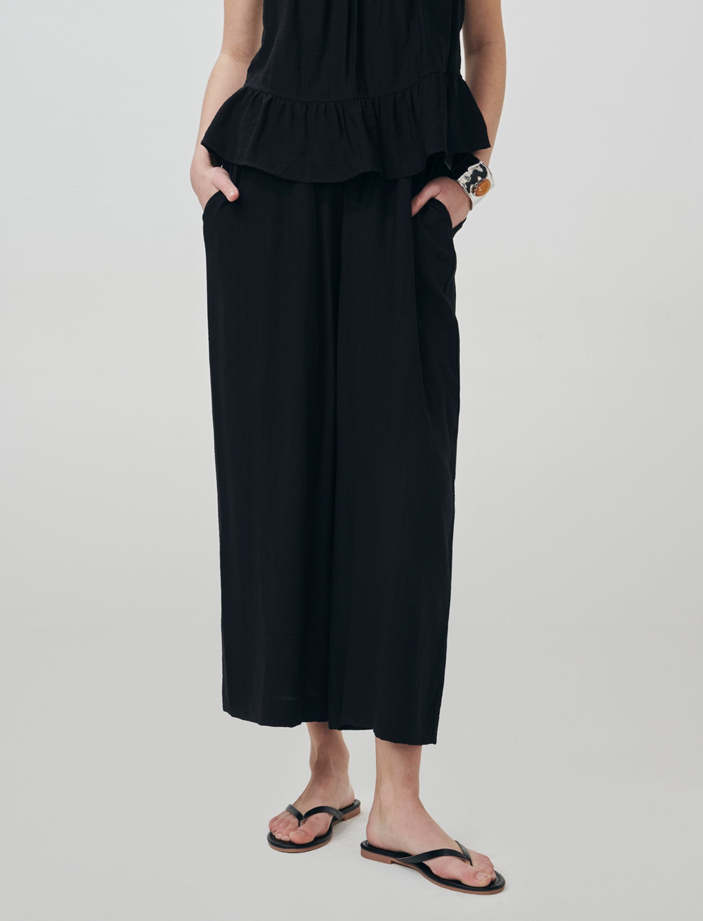 Culotte Pants with Elastic Waistband - Black