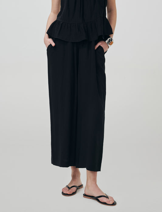 Culotte Pants with Elastic Waistband - Black