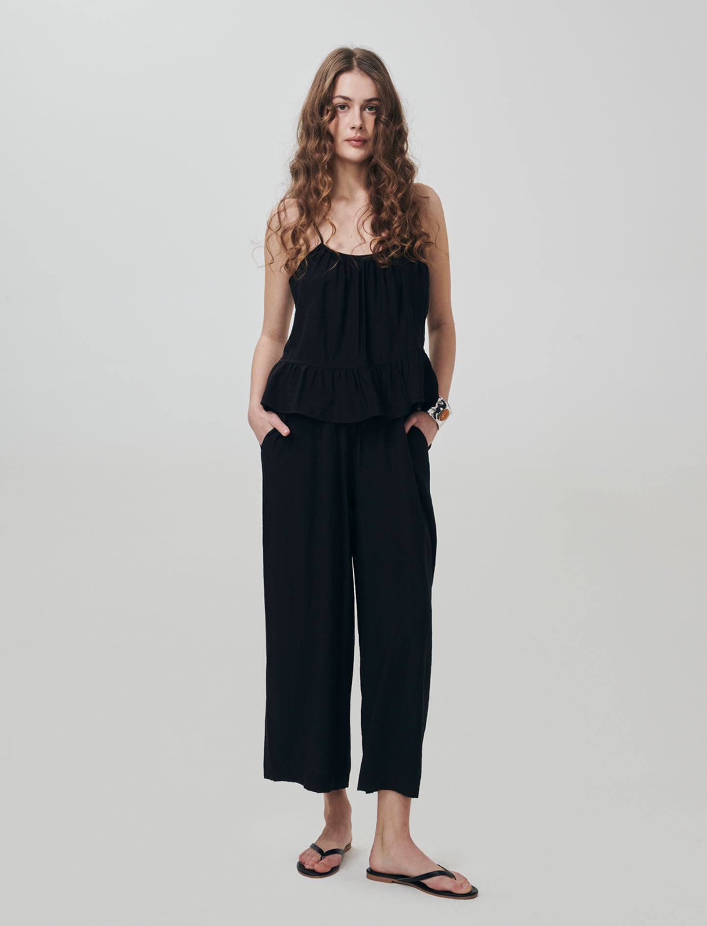 Culotte Pants with Elastic Waistband - Black