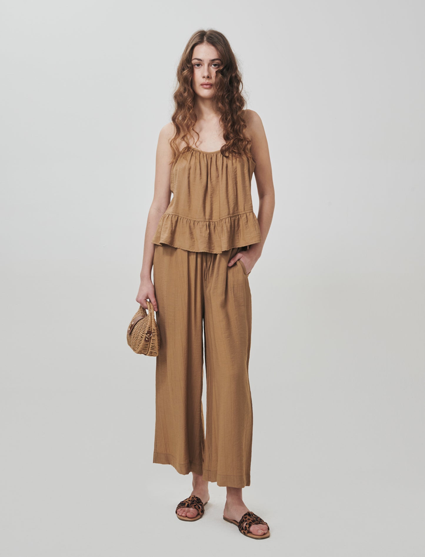 Pantalone Culotte con Elastico in Vita - Cammello