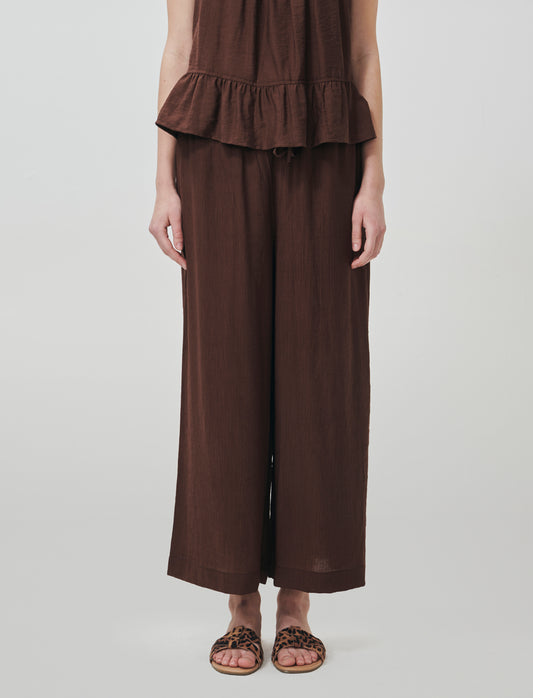 Pantalone Culotte con Elastico in Vita - Marrone cioccolato