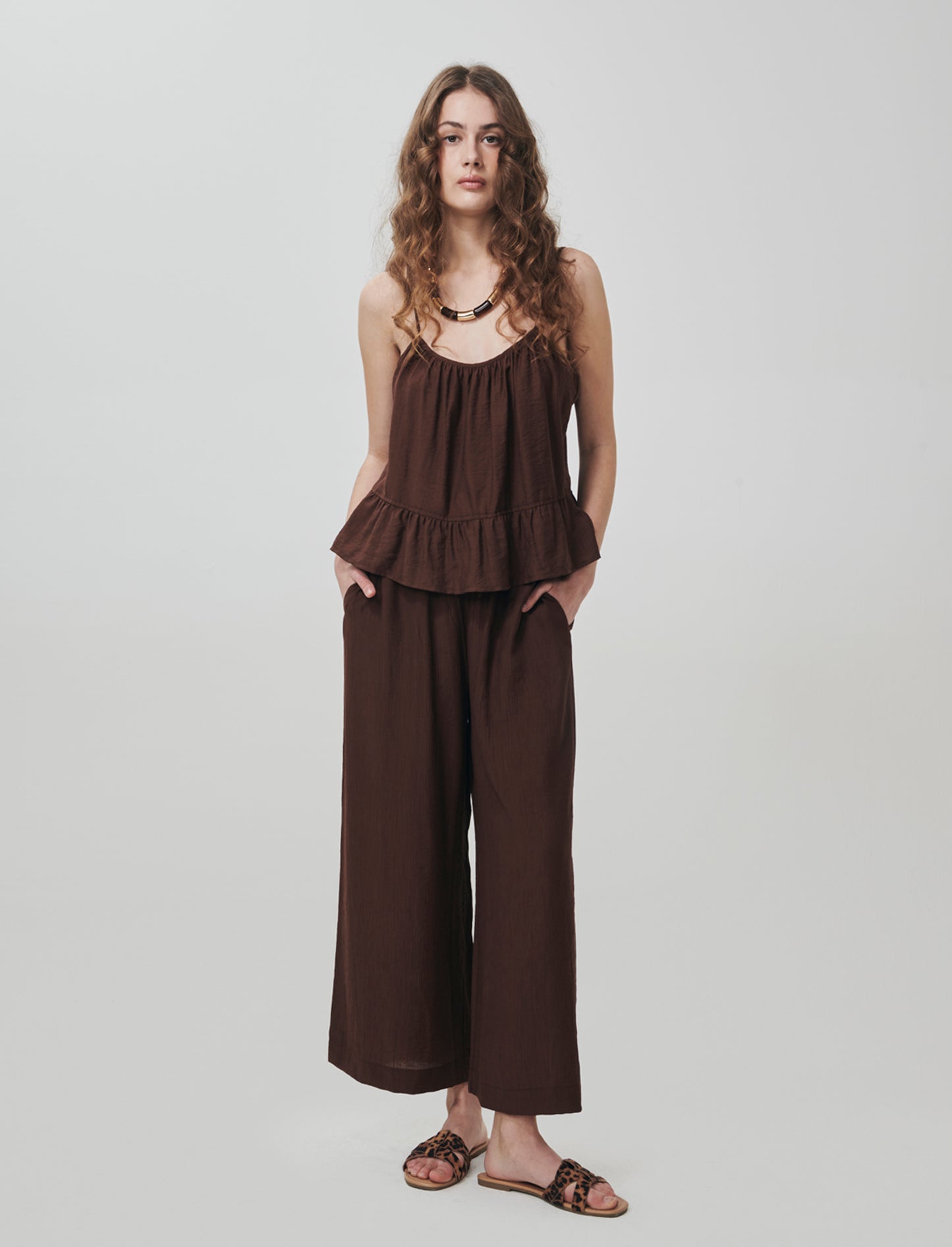 Pantalone Culotte con Elastico in Vita - Marrone cioccolato