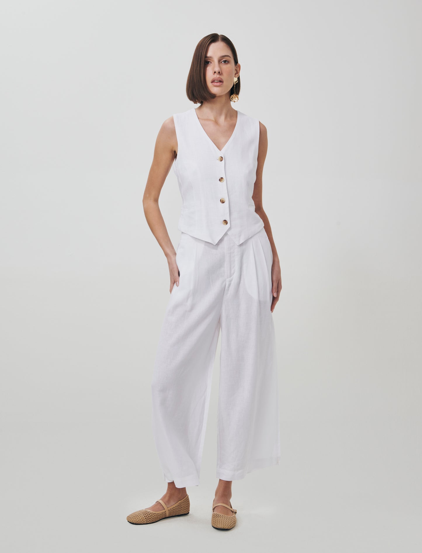 Gilet con tasche a taglio davanti - Bianco