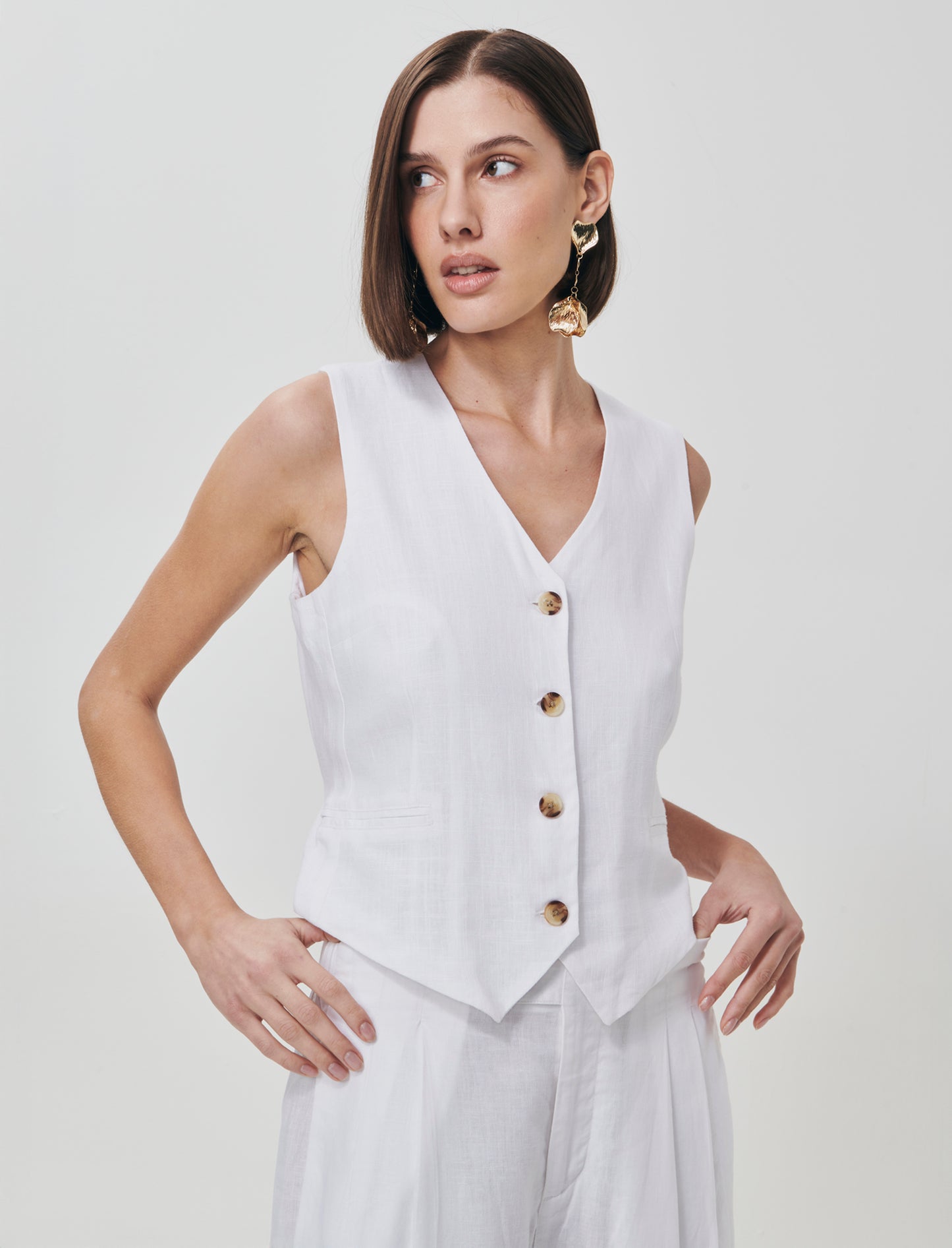 Gilet con tasche a taglio davanti - Bianco