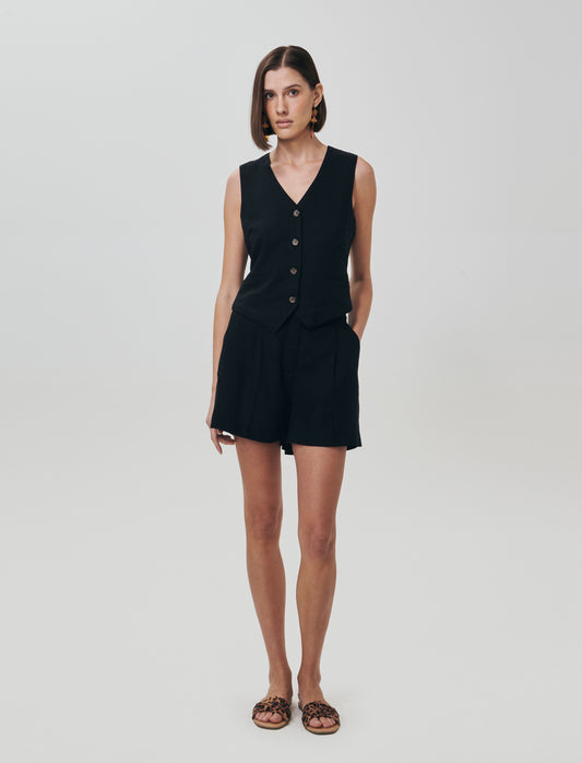 Gilet con tasche a taglio davanti - Nero