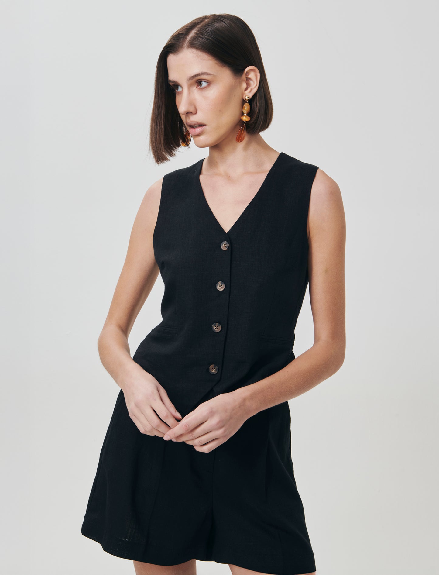 Gilet con tasche a taglio davanti - Nero