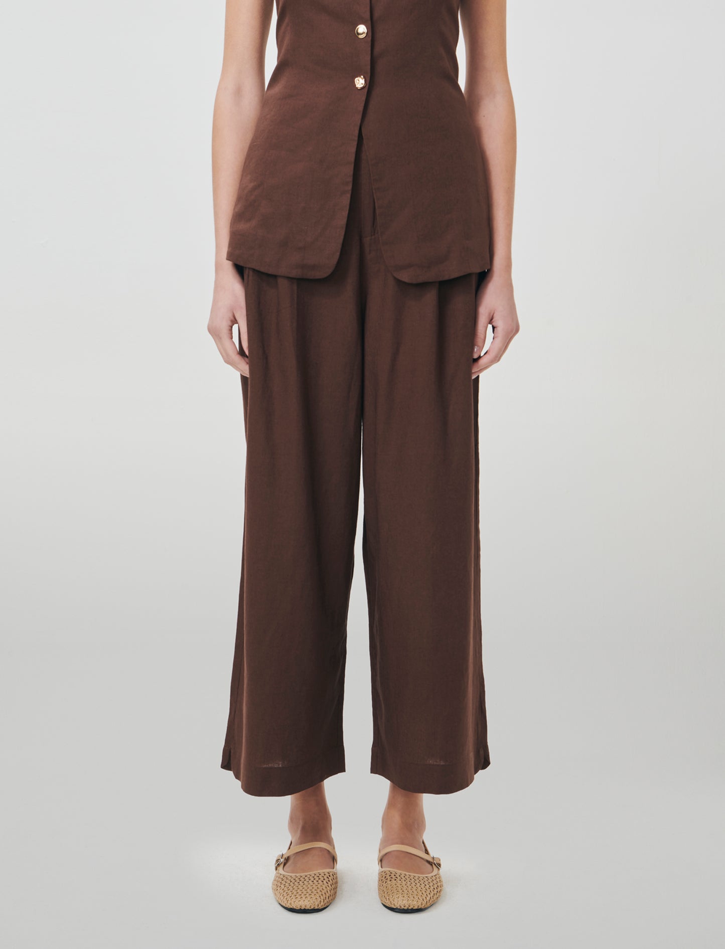 Pantalone Vita Alta con Tasche Laterali - Marrone cioccolato