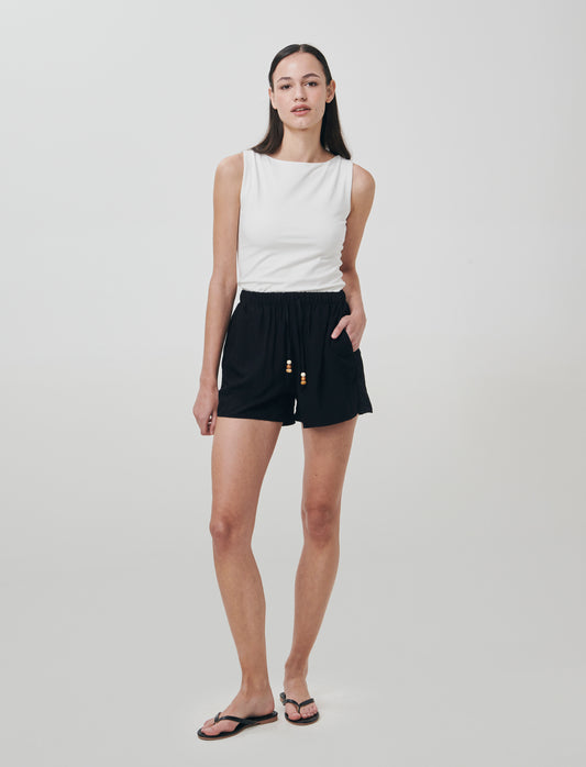 Short elasticizzati con laccetto davanti - Nero