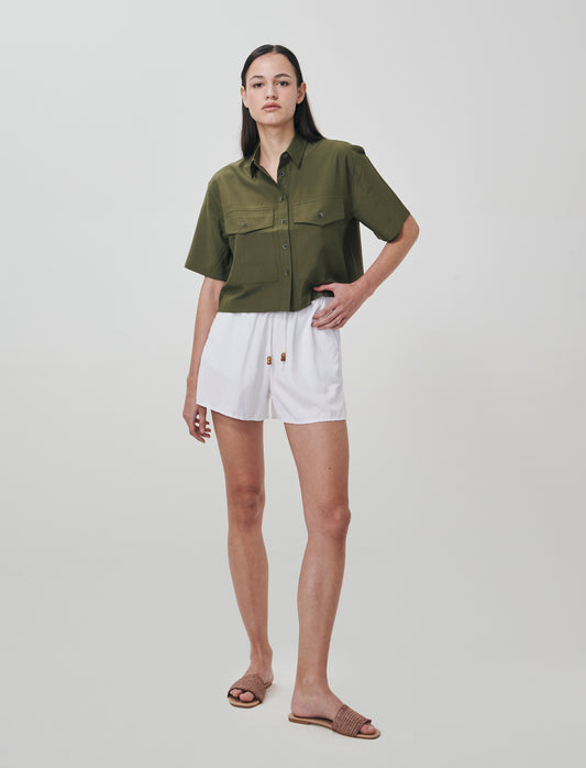 Short elasticizzati con laccetto davanti - Bianco
