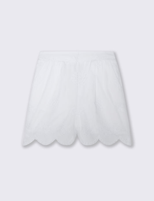 Short in cotone con ricamo sangallo - Bianco