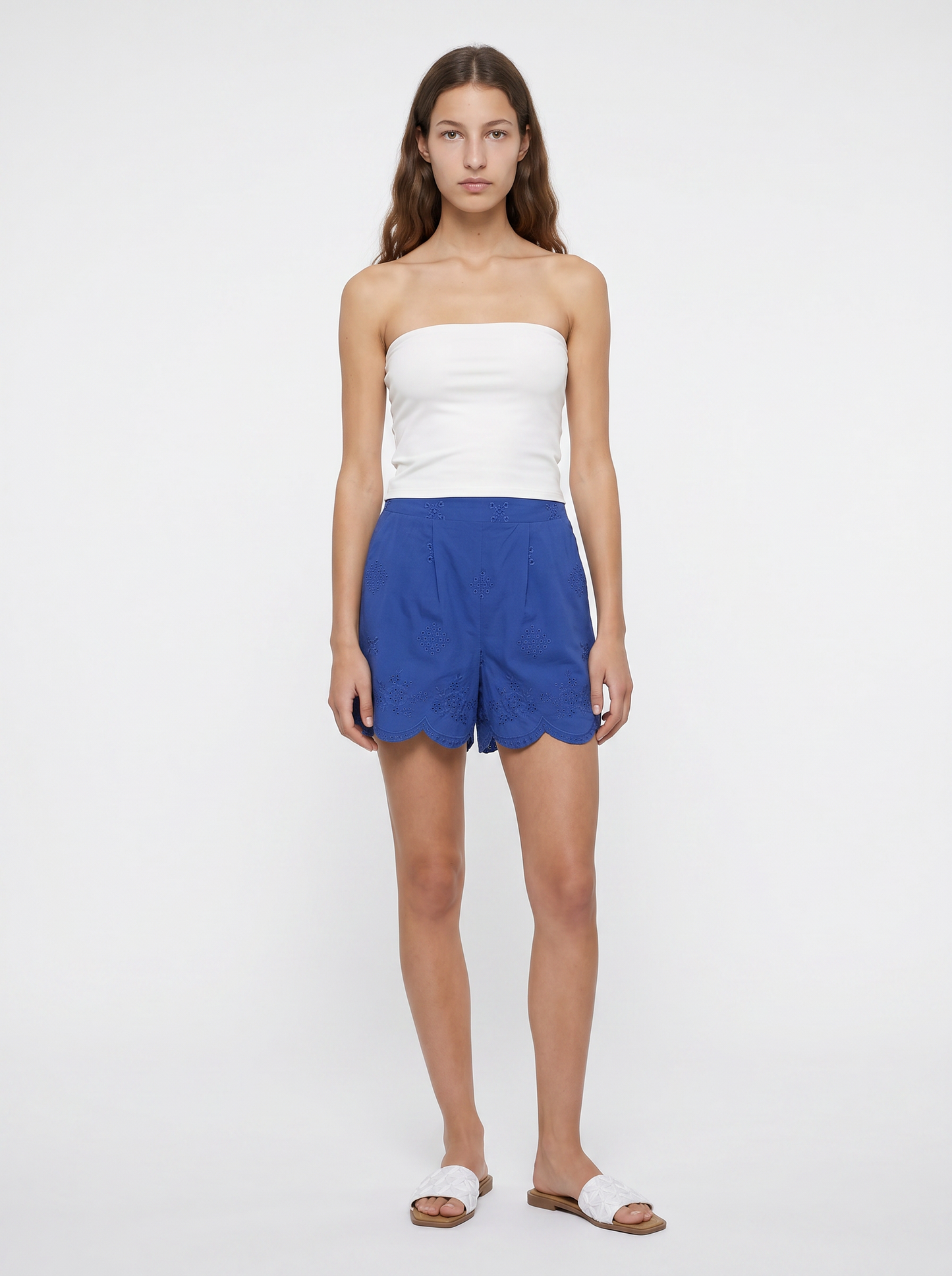 Short in cotone con ricamo sangallo - Royal