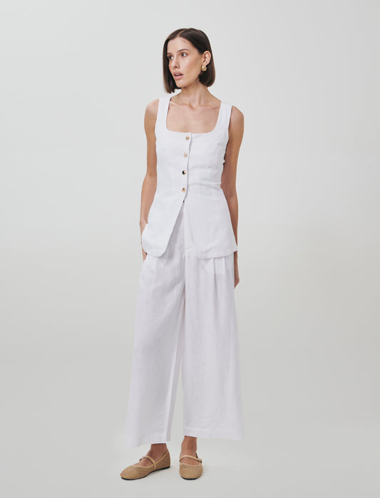 Gilet con Scollo Quadrato e Bottoni - Bianco