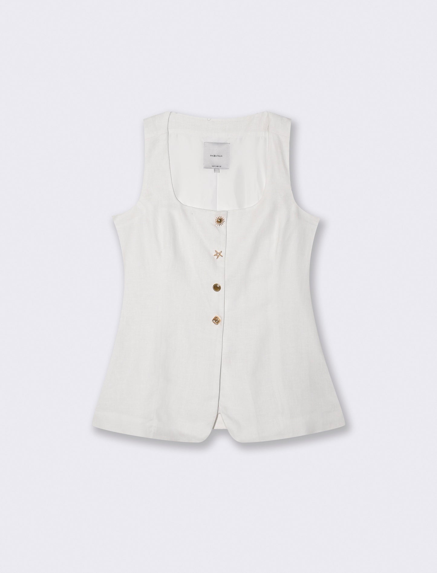 Gilet con Scollo Quadrato e Bottoni - Bianco