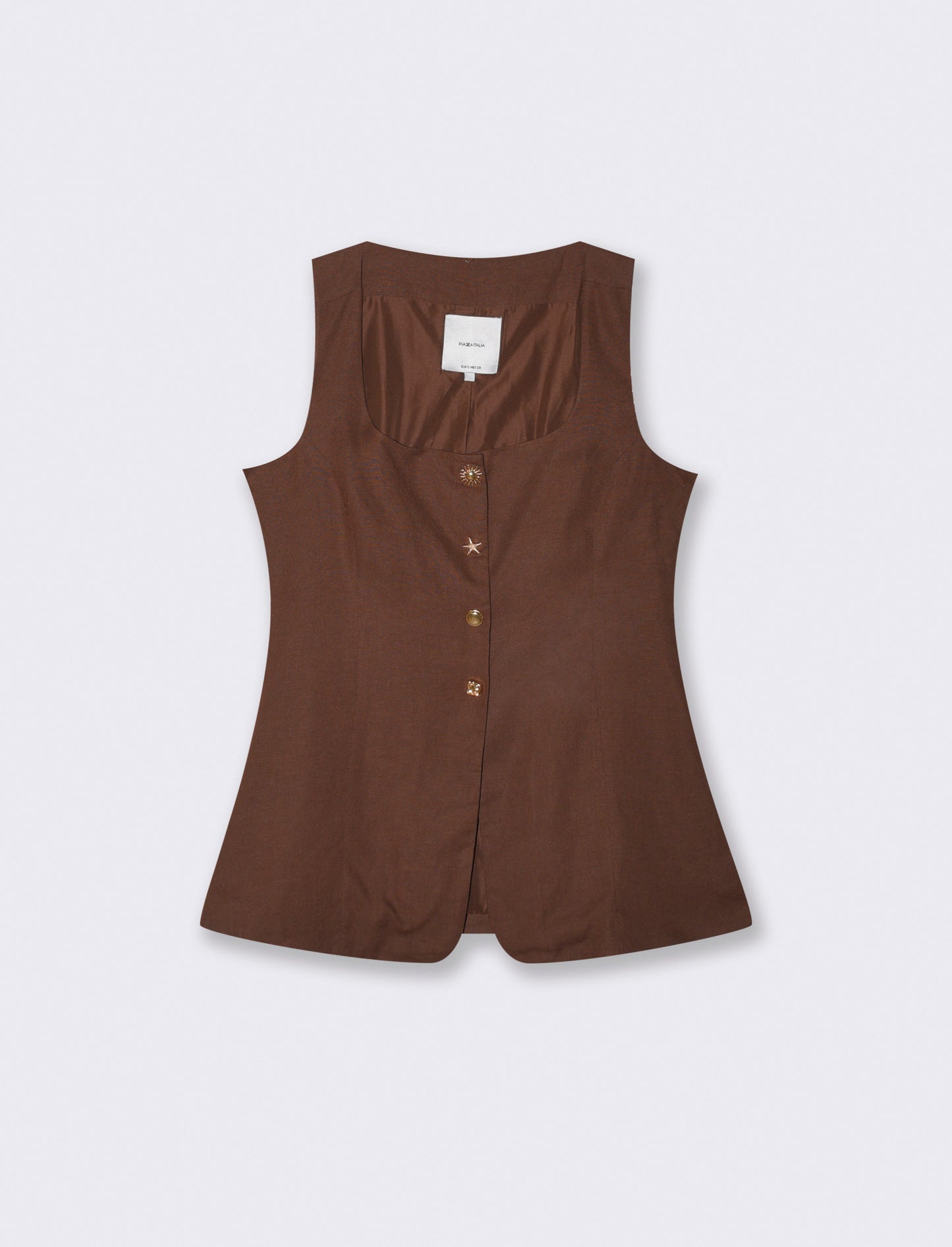 Square Neck Vest with Buttons - Brown