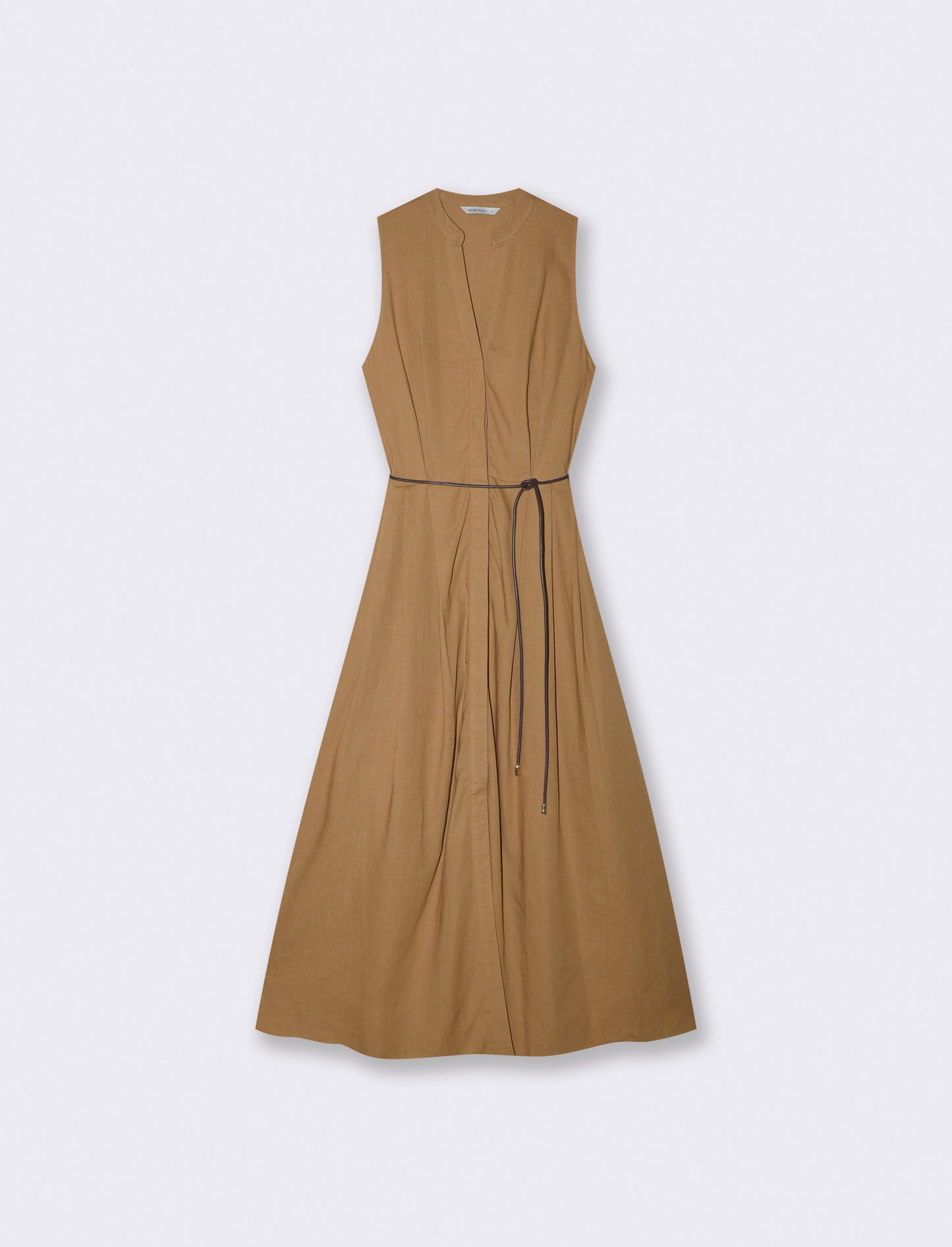 Vestito lungo giro manica con cintura - Cammello