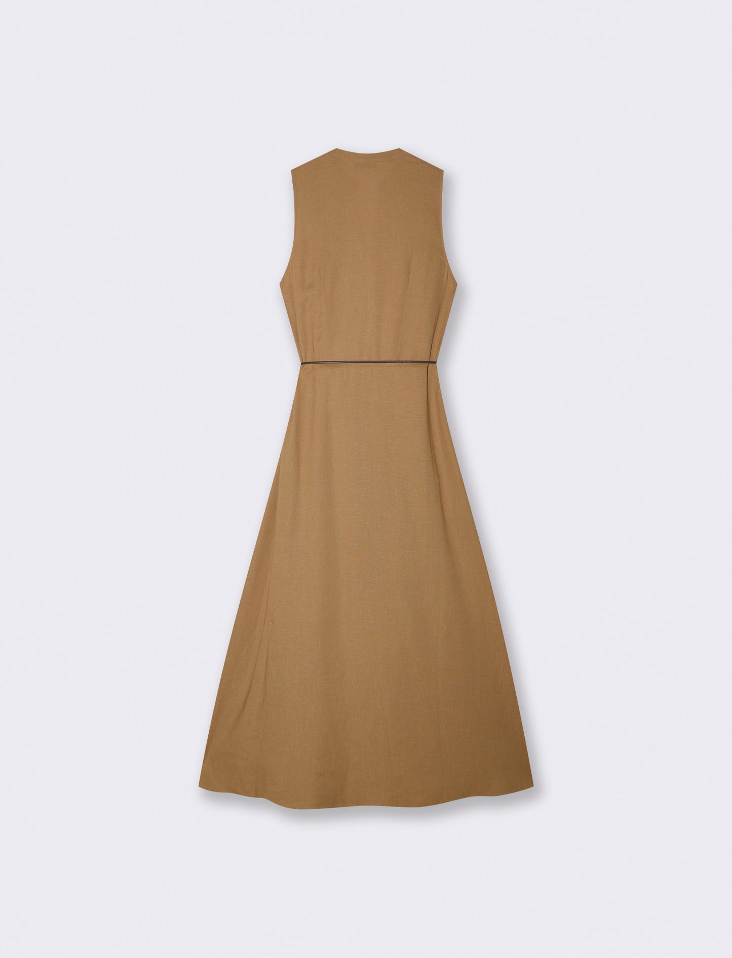 Vestito lungo giro manica con cintura - Cammello