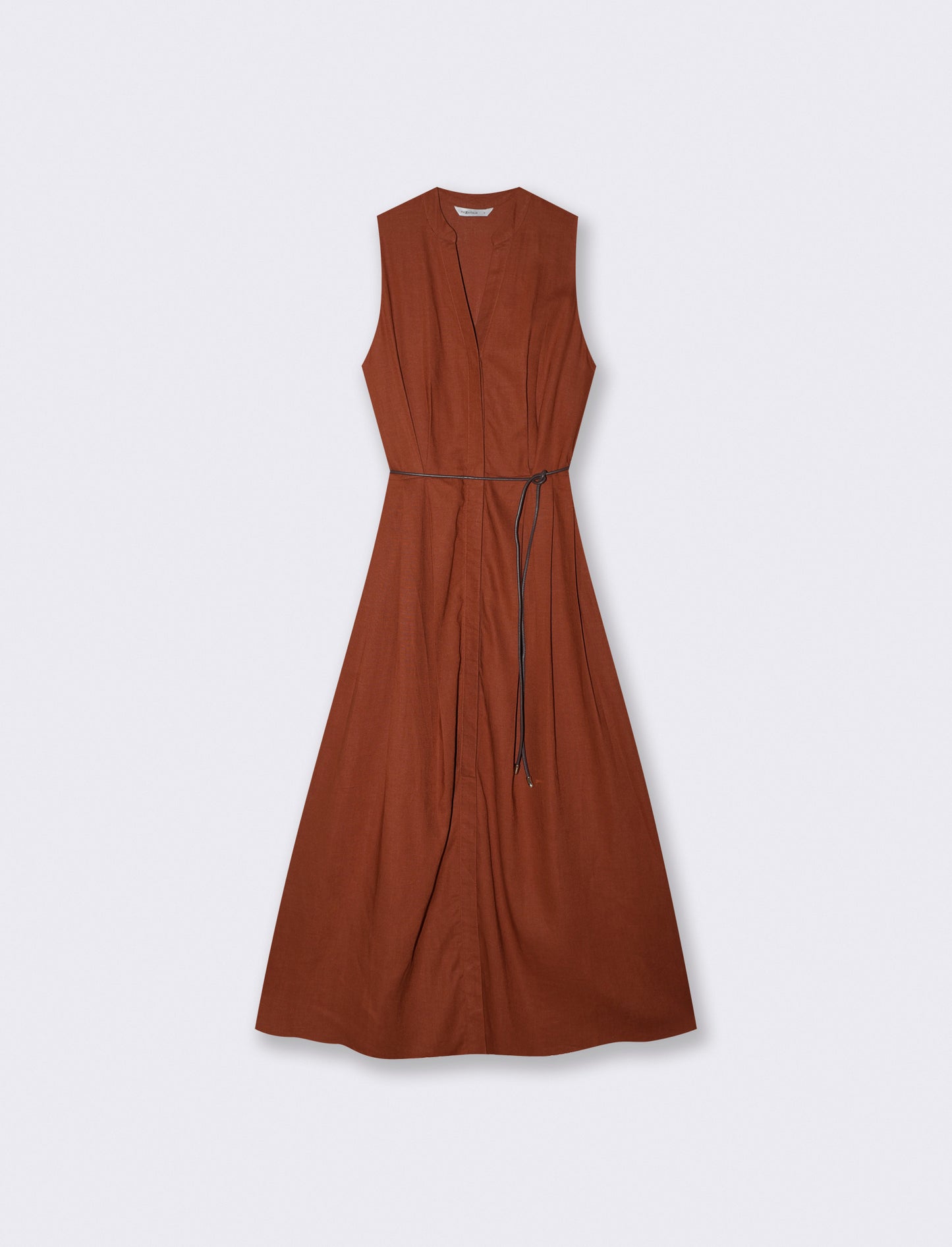 Vestito lungo giro manica con cintura - Cognac
