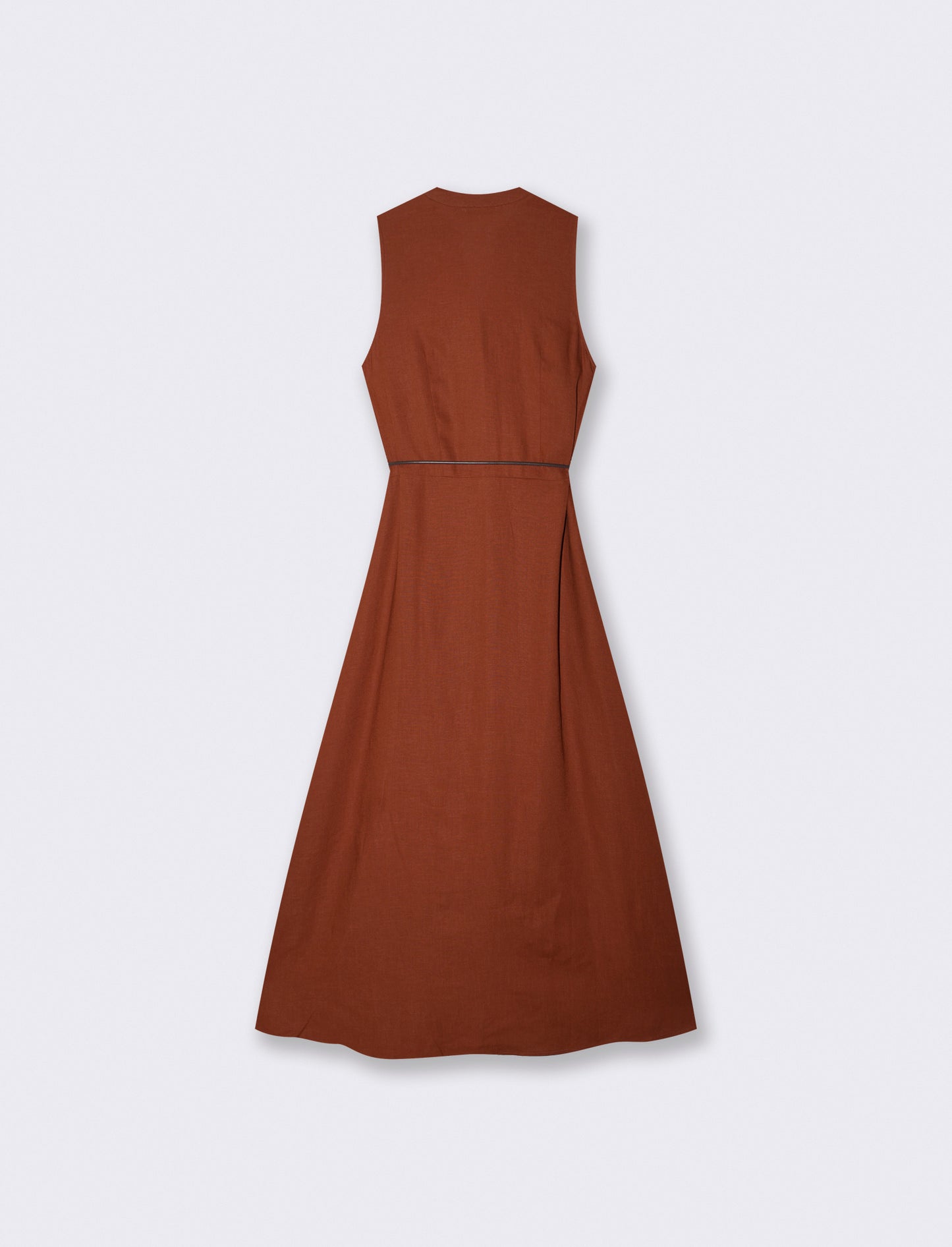 Vestito lungo giro manica con cintura - Cognac
