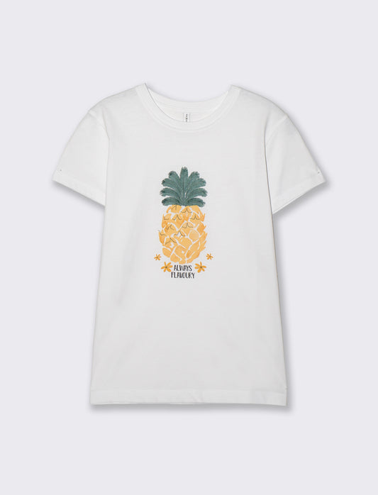 T-Shirt Mezza Manica con Ricamo - Bianco