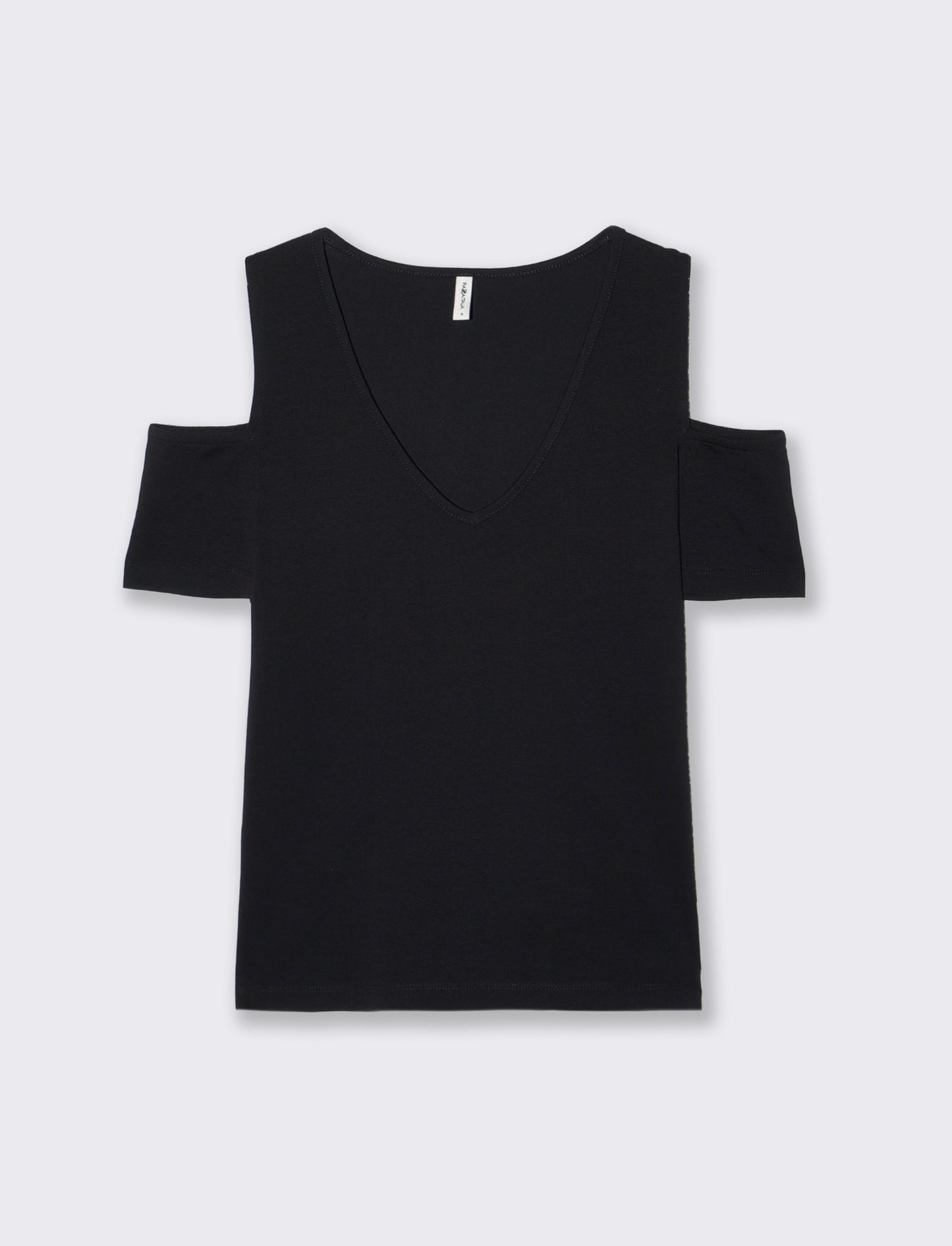 T-Shirt Scollo a V con Apertura - Nero