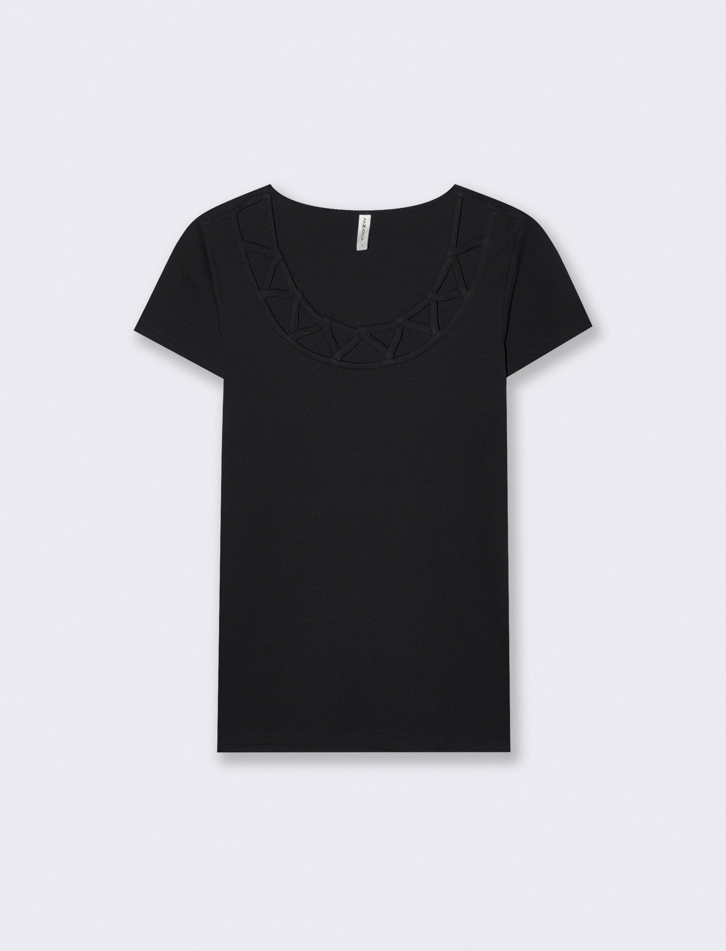 T-shirt manica corta con scollo incrociato - Nero
