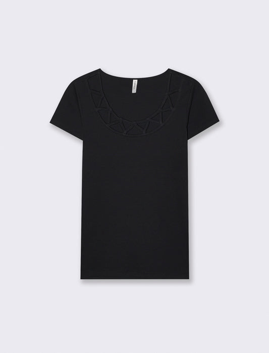T-shirt manica corta con scollo incrociato - Nero