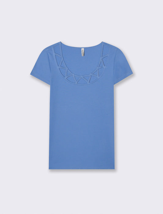 T-shirt manica corta con scollo incrociato - Azzurro