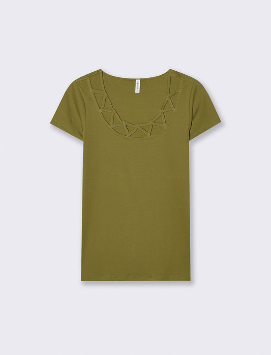T-shirt manica corta con scollo incrociato - Verde abete
