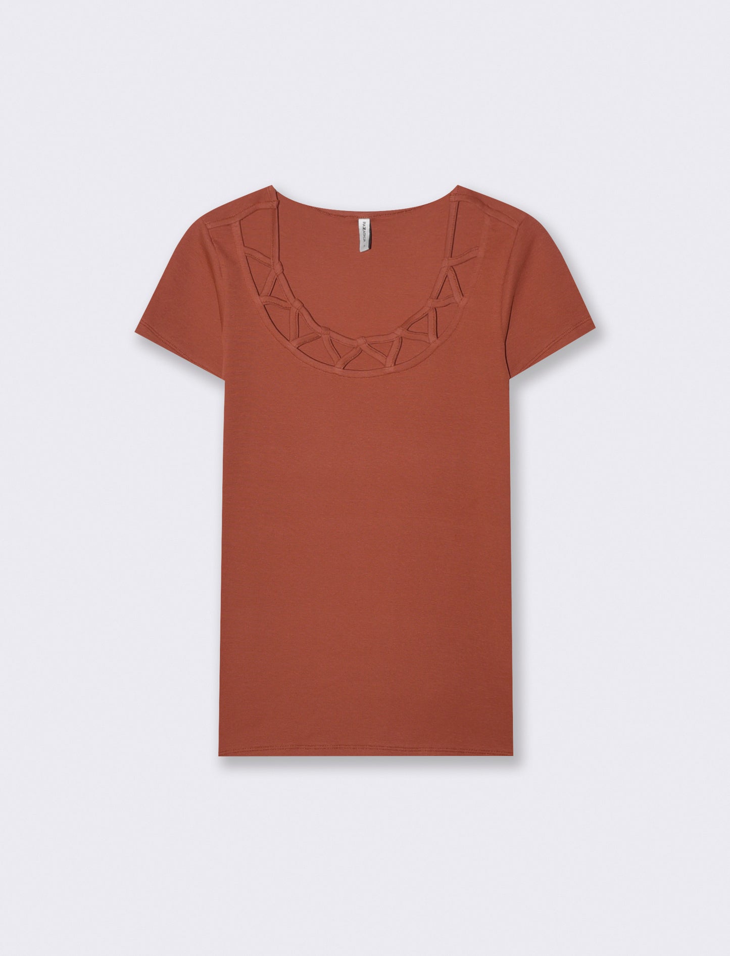 T-shirt manica corta con scollo incrociato - Cognac