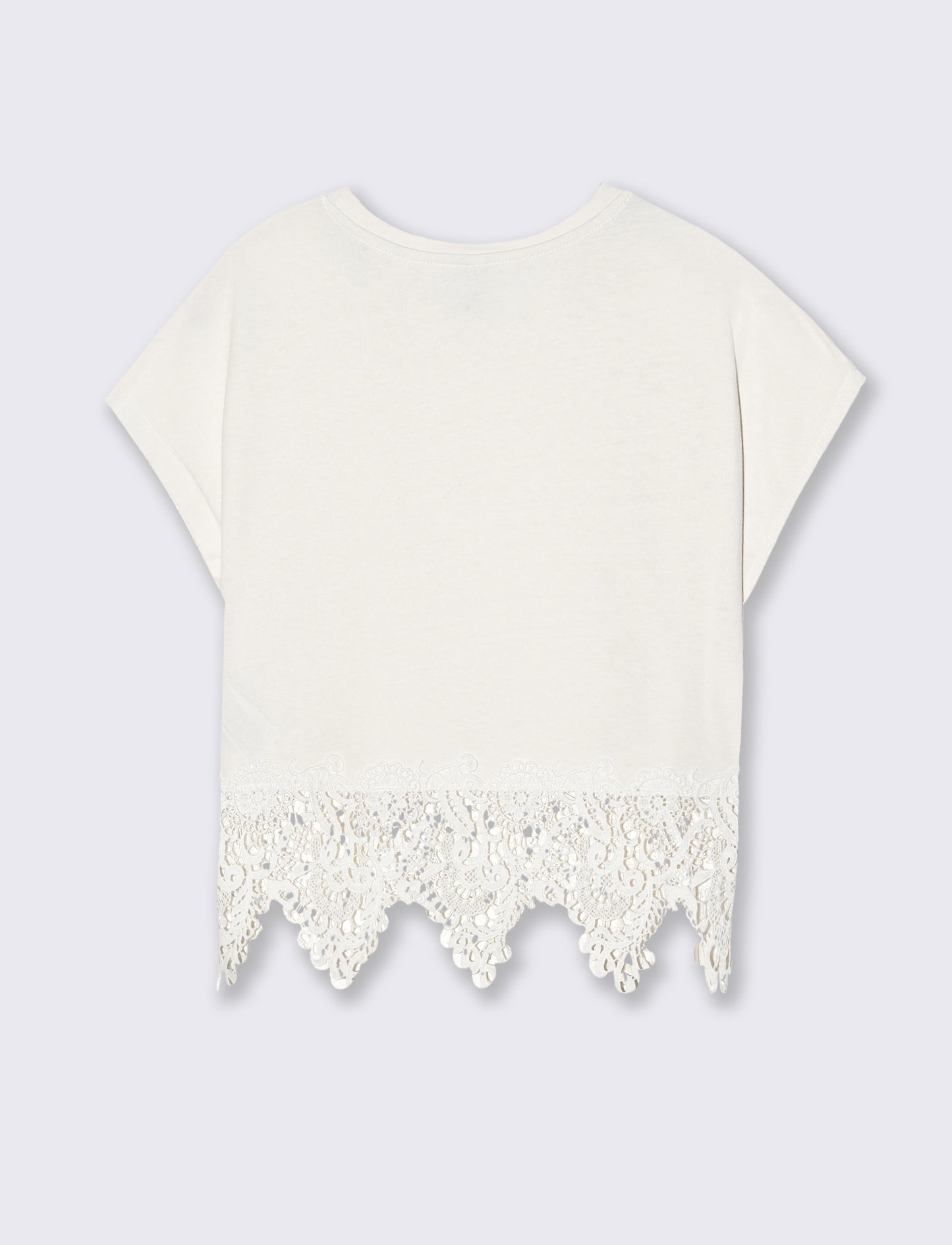 T-Shirt in Cotone con Pizzo al Fondo - Avorio