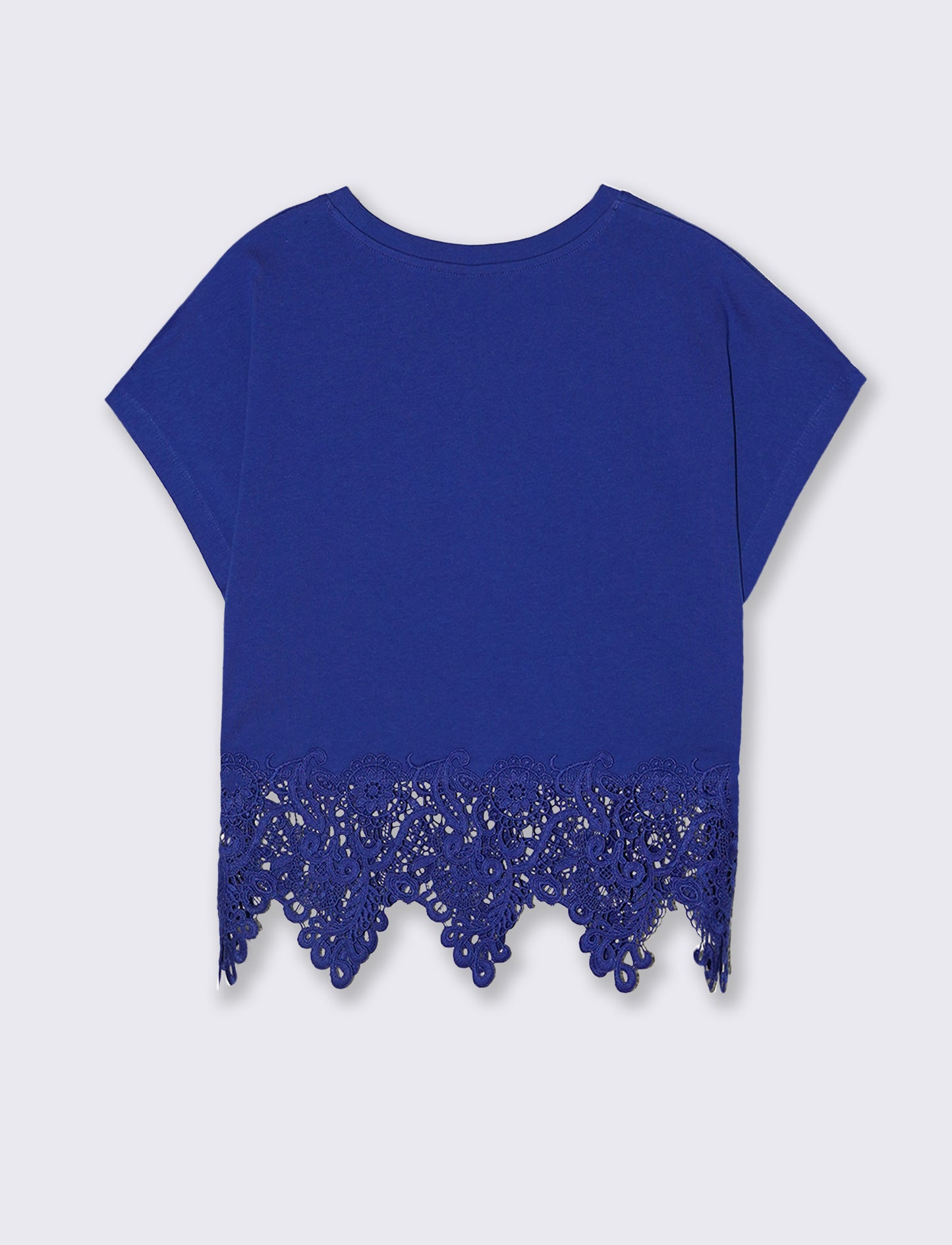 T-Shirt in Cotone con Pizzo al Fondo - Royal