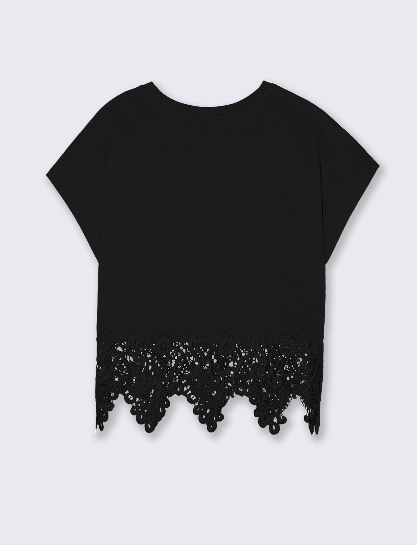 T-Shirt in Cotone con Pizzo al Fondo - Nero