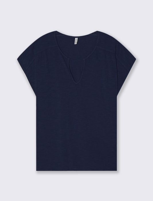 T-Shirt Mezza Manica Scollo Serafino - Blu