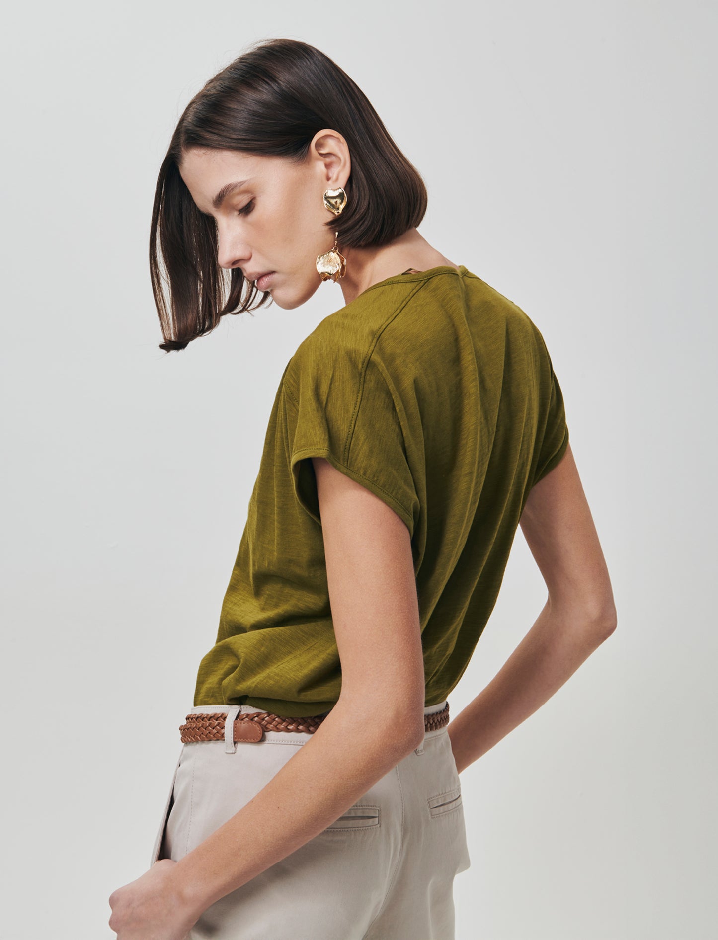 T-Shirt Mezza Manica Scollo Serafino - Verde abete