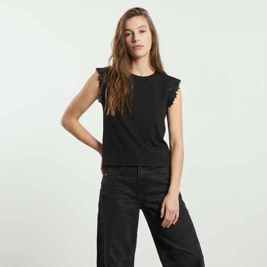 T-shirt in pizzo per donne eleganti - Nero