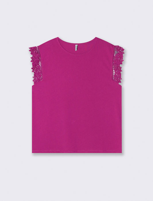 T-shirt in pizzo per donne eleganti - Fuxia