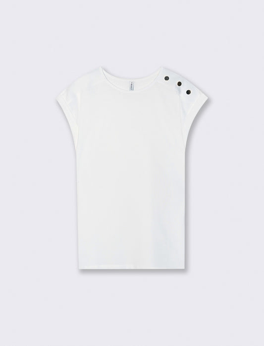 Striped T-shirt with shoulder appliqués - White