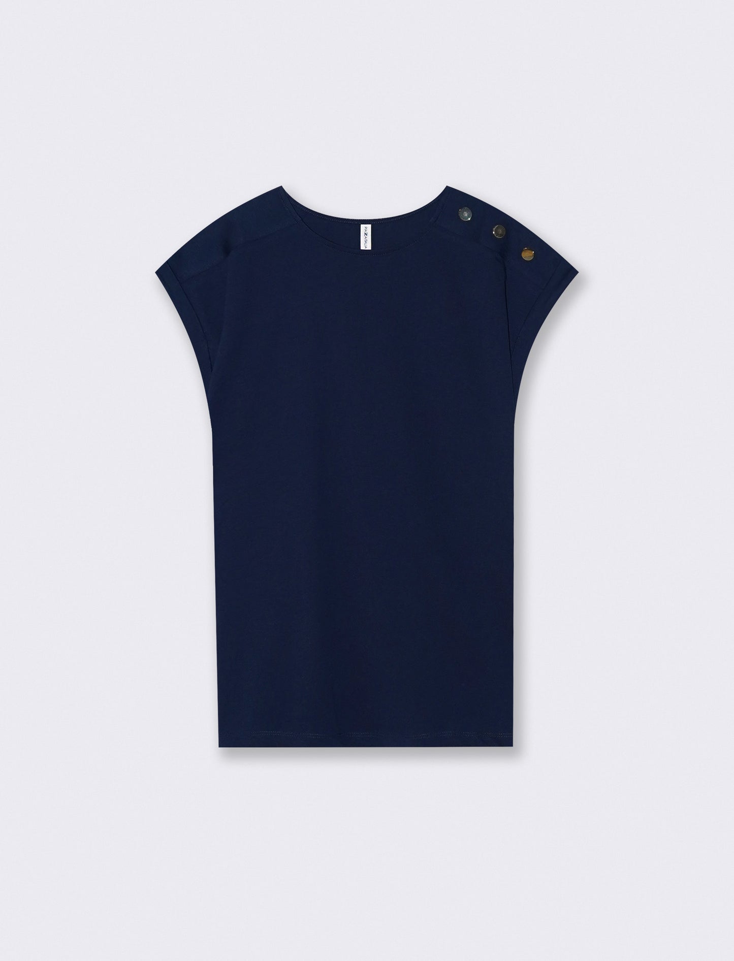 Striped T-shirt with shoulder appliqués - Blue