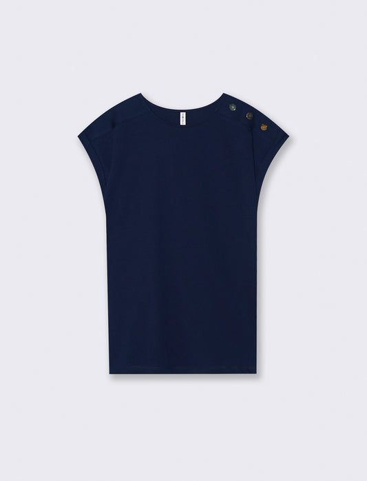 Striped T-shirt with shoulder appliqués - Blue