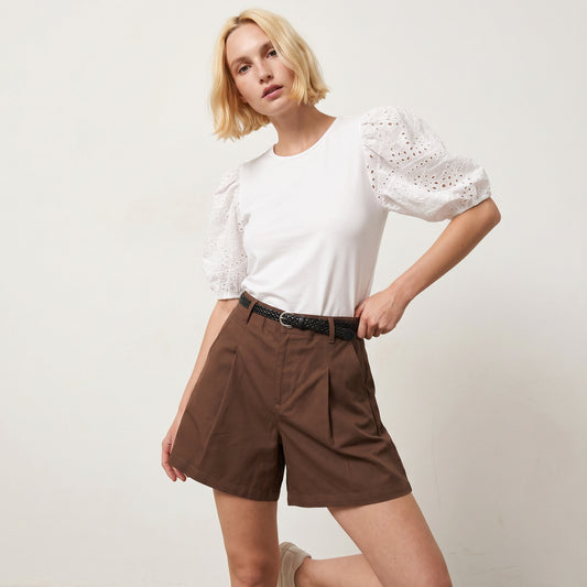 T-shirt in cotone con maniche in pizzo - Bianco