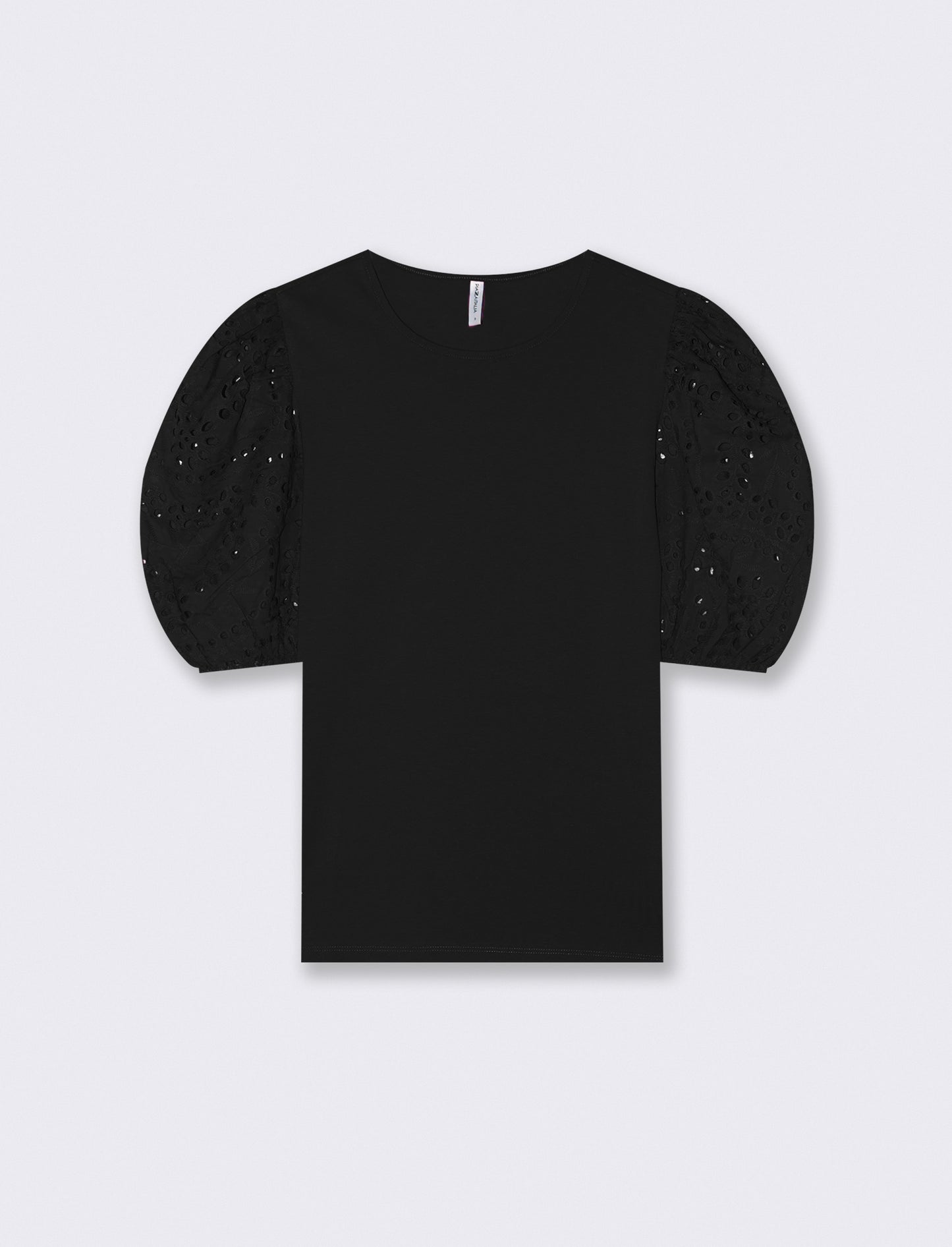 T-shirt in cotone con maniche in pizzo - Nero