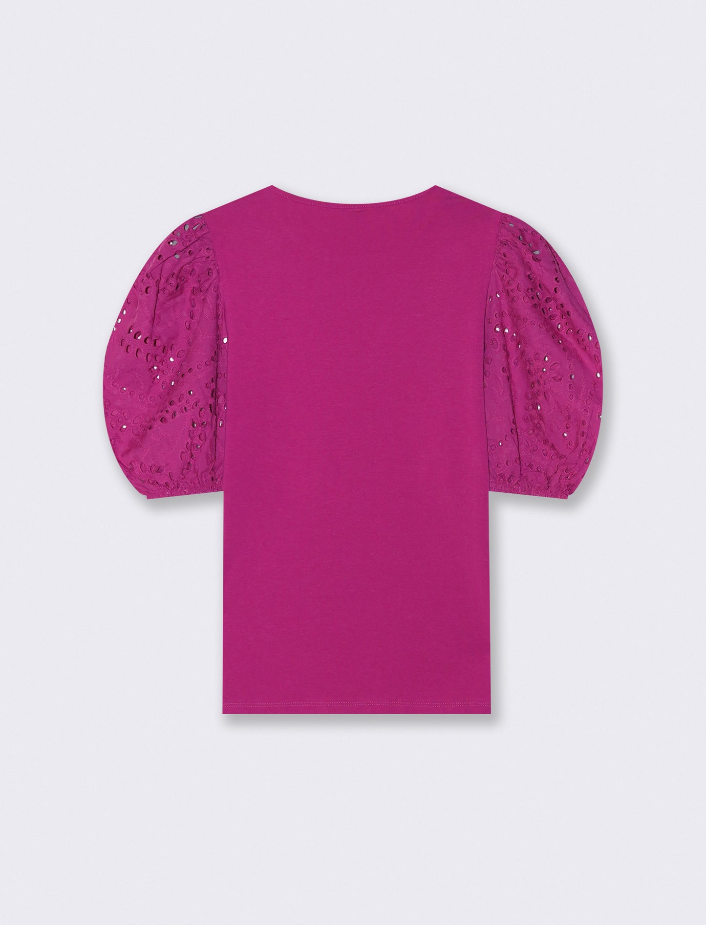 T-shirt in cotone con maniche in pizzo - Fuxia