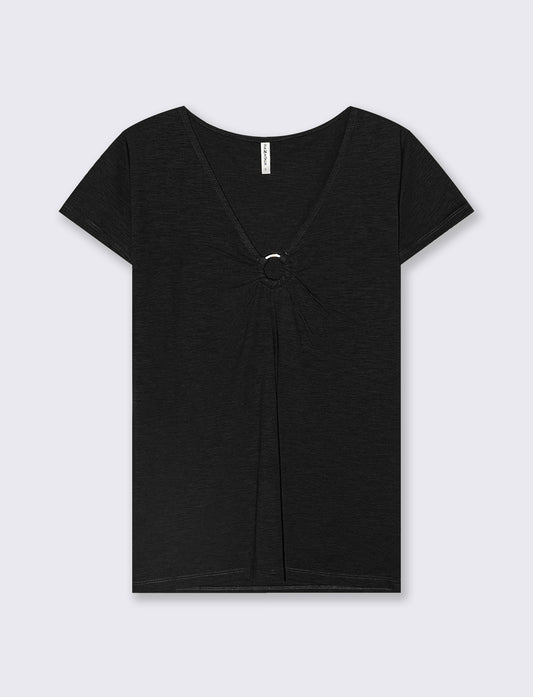 T-shirt manica corta con scollo anello - Nero