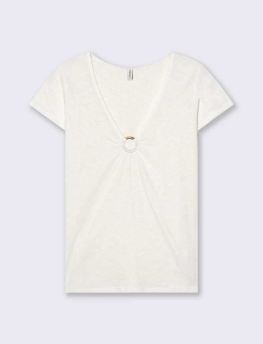T-shirt manica corta con scollo anello - Avorio