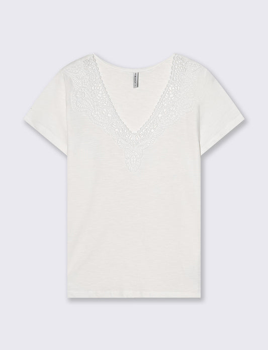 V-Neck T-Shirt with Trimming - White