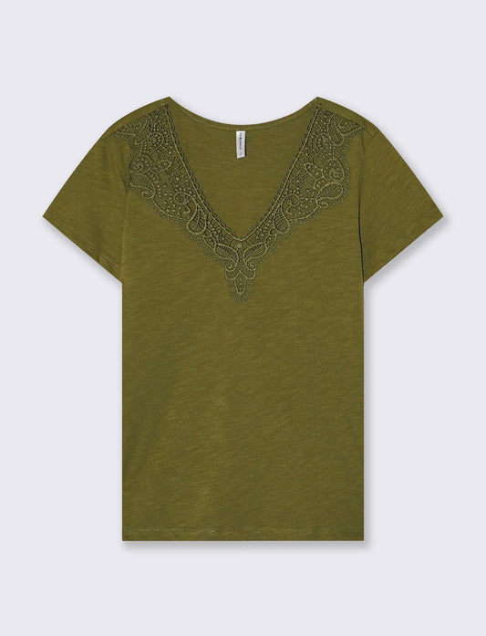 V-Neck T-Shirt with Trimming - Green
