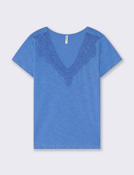 V-Neck T-Shirt with Trimming - Sky blue